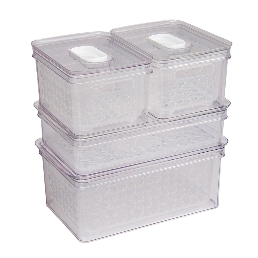 Christiania 1739 Pantry Oppbevaringssett 4 deler - Transparent oppbevaringsboks satt opp for ryddig lagring av matvarer i kjøleskapet.