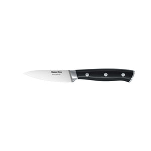 ClassicPro presisjon skrellekniv med 9 cm blad, ergonomisk håndtak i sort ABS, perfekt for skrelling og detaljarbeid.
