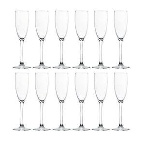 Settet med 12 elegante champagneglass, designet for å løfte boblene og aromaene i champagnen. Perfekt for både hverdag og fest.