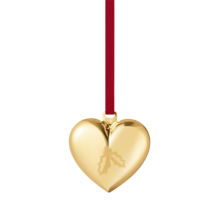 Georg Jensen julehjerte 2026 i 18 kt forgylt messing med inngravert kristtorn