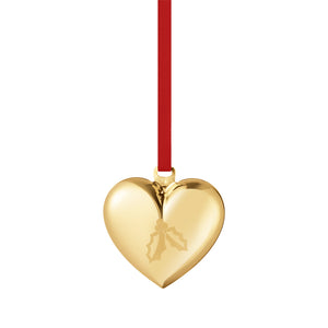 Georg Jensen julehjerte 2026 i 18 kt forgylt messing med inngravert kristtorn