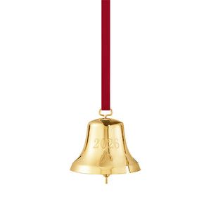 Georg Jensen juleklokke 2026 i 18 kt forgylt messing med inngravert årstall og kristtornblader