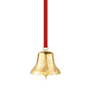 Georg Jensen juleklokke 2026 i 18 kt forgylt messing med inngravert årstall og kristtornblader