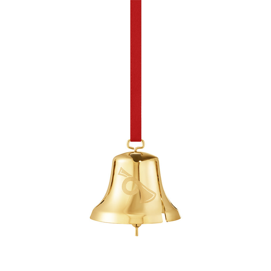 Georg Jensen juleklokke 2026 i 18 kt forgylt messing med inngravert årstall og kristtornblader
