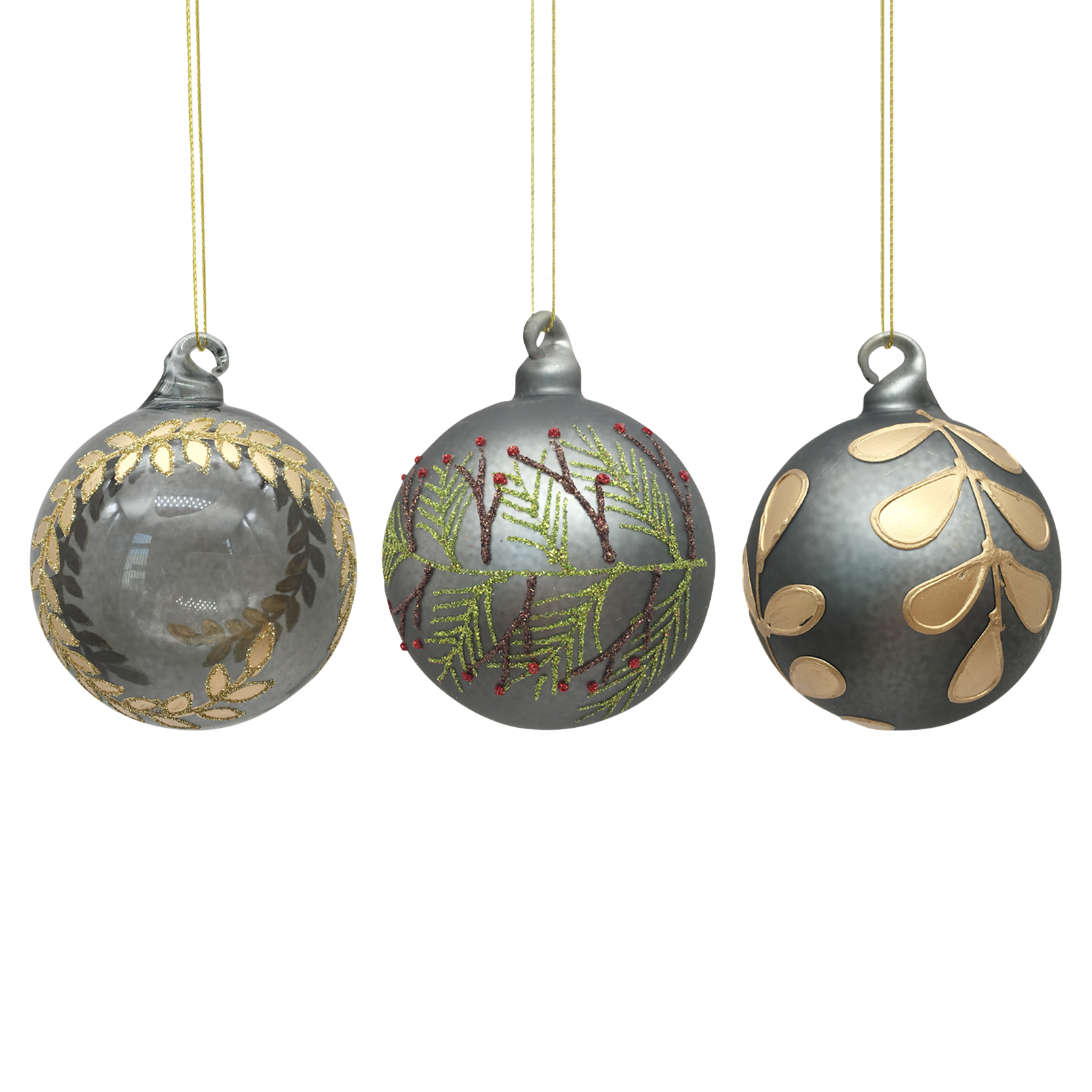 Julekuler Glass Grå Mix 3pk