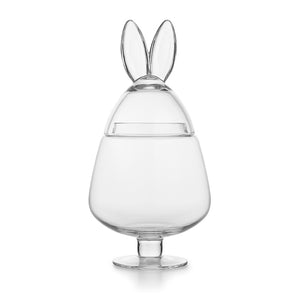 Elegant glassegg med påskehare-ører på stett, perfekt til påskepynt.