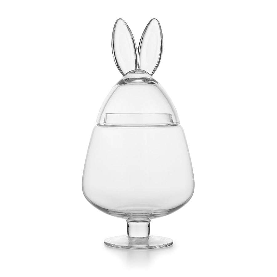 Elegant glassegg med påskehare-ører på stett, perfekt til påskepynt.