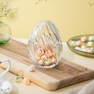 Elegant Hadeland Glassverk HG Påske Glassegg m/Lokk Klar Optikk 12cm - Et dekorativt påskeegg med kraftig optik-mønster.