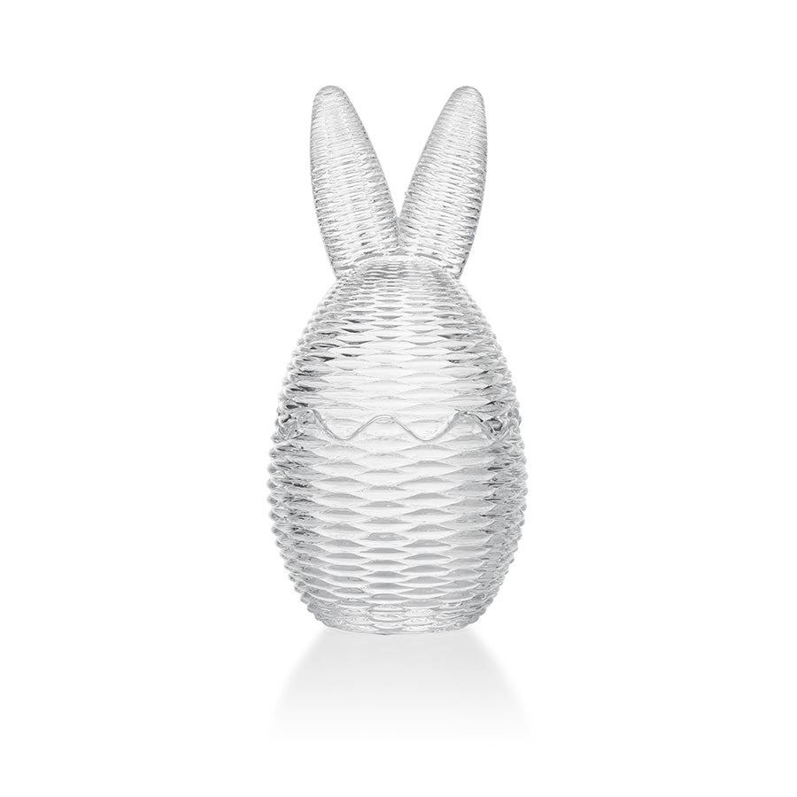 Hadeland Glassverk klart påskeegg med kaninører i kurv-optikk design, 17 cm, ideelt for påskepynt og oppbevaring.