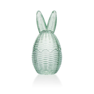 Grønt Hadeland glass påskeegg med hareører, 17 cm høyt, perfekt som påskepynt til bord og hylle.