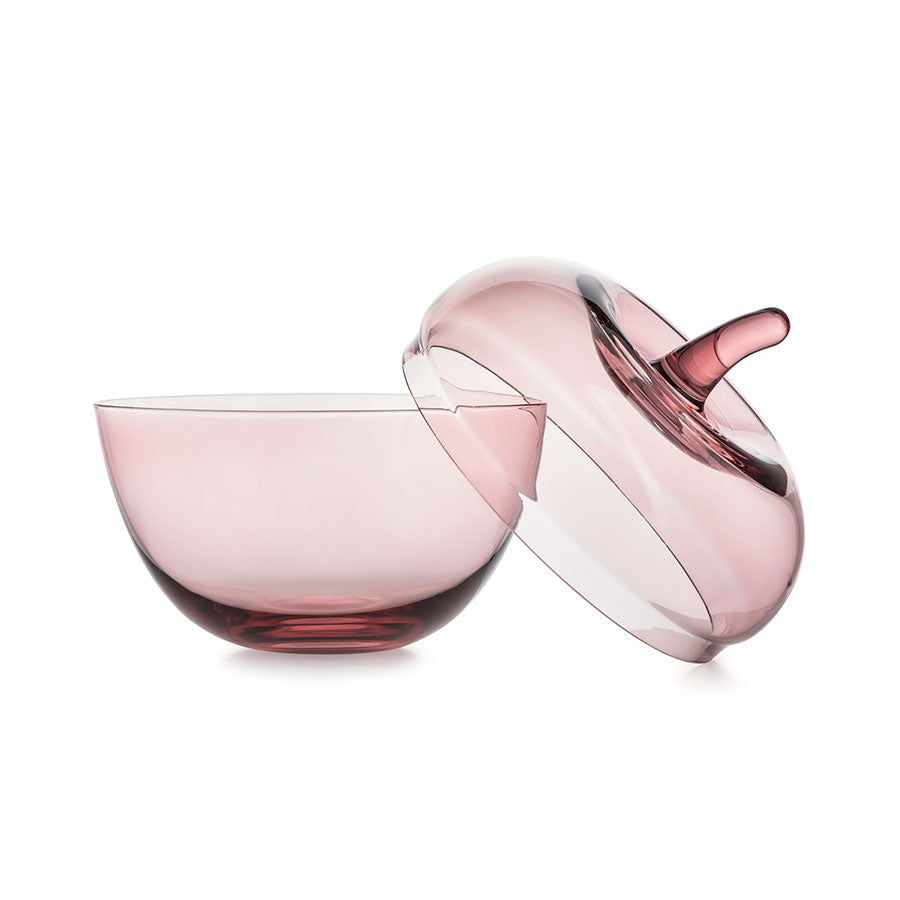 Hadeland Glassverk Glasseple m/Lokk Rosa 13,5x12,3cm