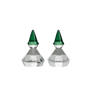 To grønne Hadeland Glassverk diamantnisse-figurer i fasettslipt glass, 4,35 cm