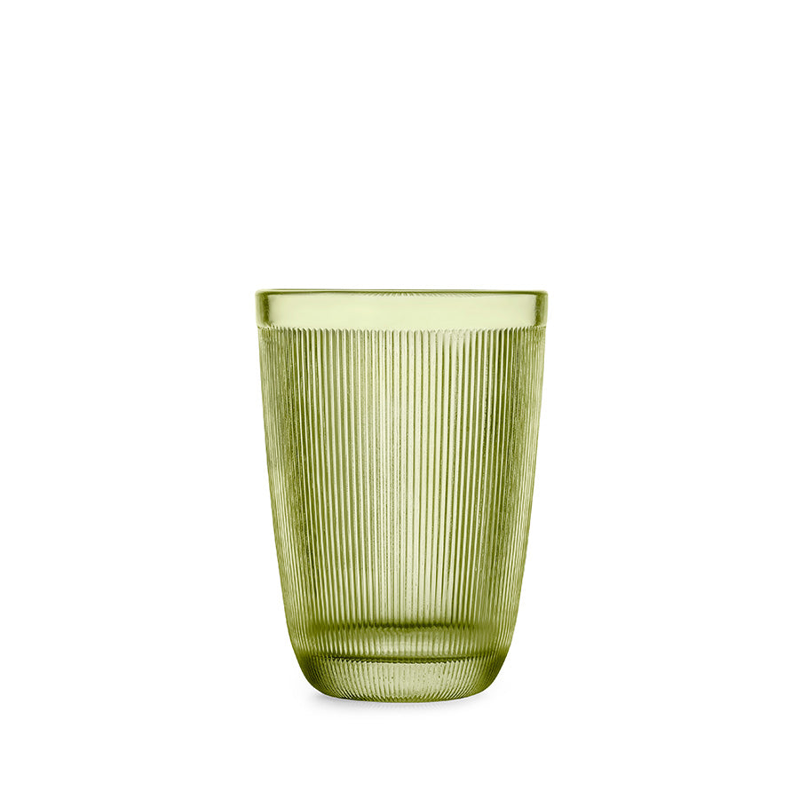 Hadeland Glassverk Siri Glass 30cl i grønn farge med karakteristiske riller, perfekt for hverdagsbruk.