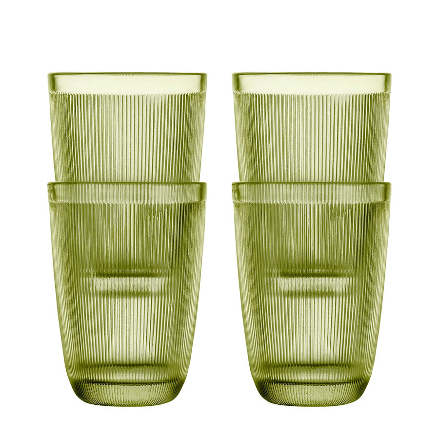 Hadeland Glassverk Siri Glass 30cl 4-pakning med grønne drikkeglass med vertikale riller.