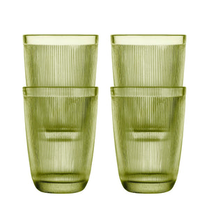 Hadeland Glassverk Siri Glass 30cl 4-pakning med grønne drikkeglass med vertikale riller.