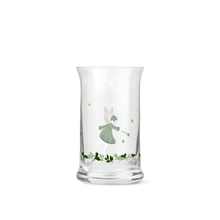 Holmegaard Christmas 2026 julevannglass i klart glass med julemotiv av engel, stjerner og grønne blader, 28 cl
