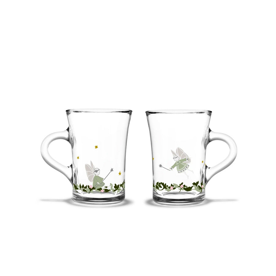 To Holmegaard Christmas 2026 hotdrink glass i klart glass med dekorative julemotiver og feer