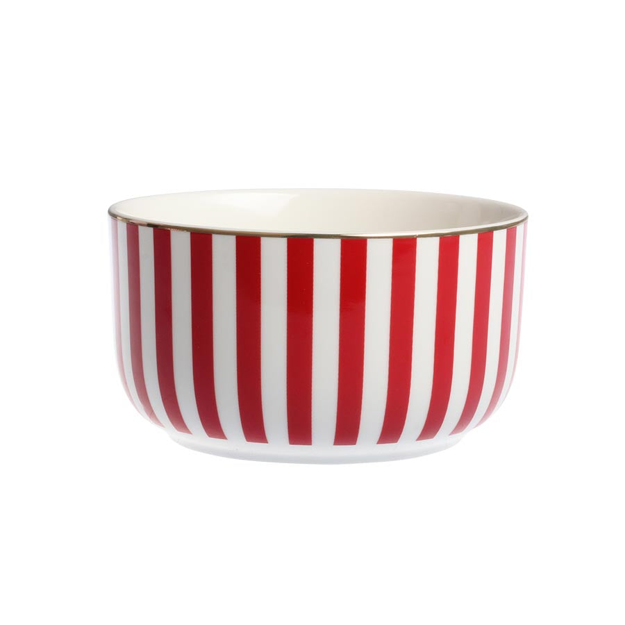 Nova Abby Bolle 12cm Rød m/Gull dekal - Kompakt bolle med røde og hvite striper, perfekt til småretter og desserter.
