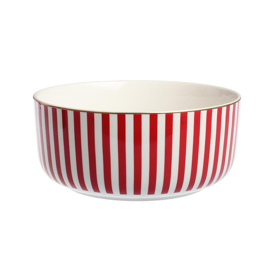 Nova Abby Bolle 20cm Rød m/Gull dekal - dekorativ bolle med røde striper for servering av snacks, perfekt til borddekking.