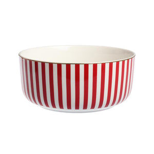 Nova Abby Bolle 20cm Rød m/Gull dekal - dekorativ bolle med røde striper for servering av snacks, perfekt til borddekking.