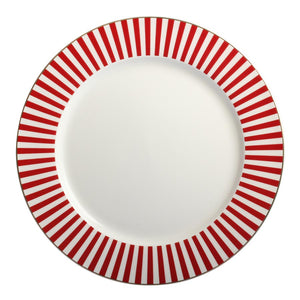 Nova Abby Tallerken 26cm Rød m/Gull dekal - stilren tallerken med dekorative røde striper og gullkant, perfekt for både festlige anledninger og hverdagsbruk.