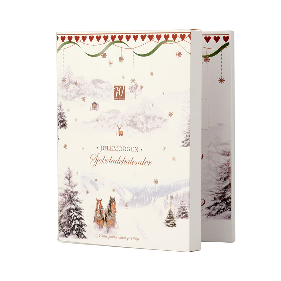 Wik & Walsøe Julemorgen sjokoladekalender med vinterillustrasjoner og hestemotiv