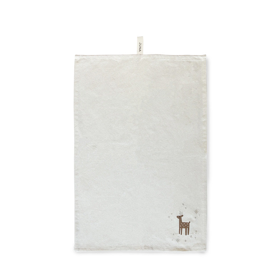 Kremhvitt JUNA Christmas Fable kjøkkenhåndkle 50 x 70 cm med brodert reinsdyr og julestjerner