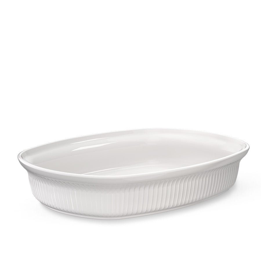 Kähler Hammershøi ovnsfast fat 39x29,5cm hvit, elegant ovnsform i glanset hvitt porselen med klassiske Hammershøi-riller, perfekt for store retter som lasagne.