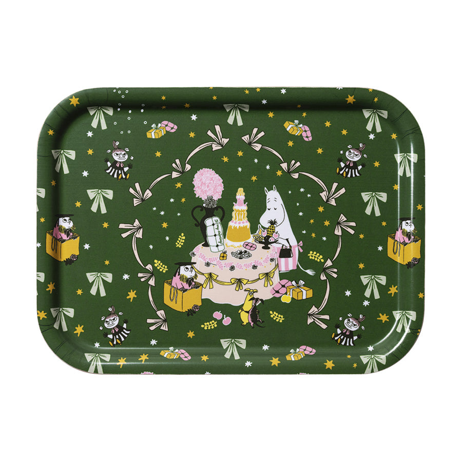 Moomin Arabia Mummi brett 27x20 cm Kjærlighetsgave i grønt med festmotiv