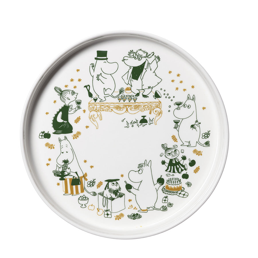 Moomin Arabia Mummi paiform 28 cm Kjærlighetsgave i hvitt med grønt Mummi-motiv, sett ovenfra