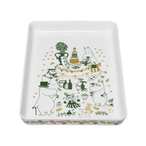 Moomin Arabia Mummi serveringsfat 24x32 cm Kjærlighetsgave i hvitt med grønt festmotiv