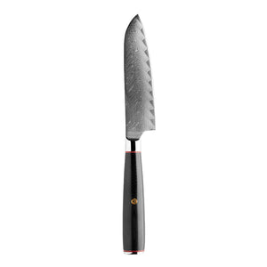 Nordic Blades Santoku kniv på 13 cm med damaskusstål og ergonomisk håndtak, perfekt for presise kjøkkenoppgaver.