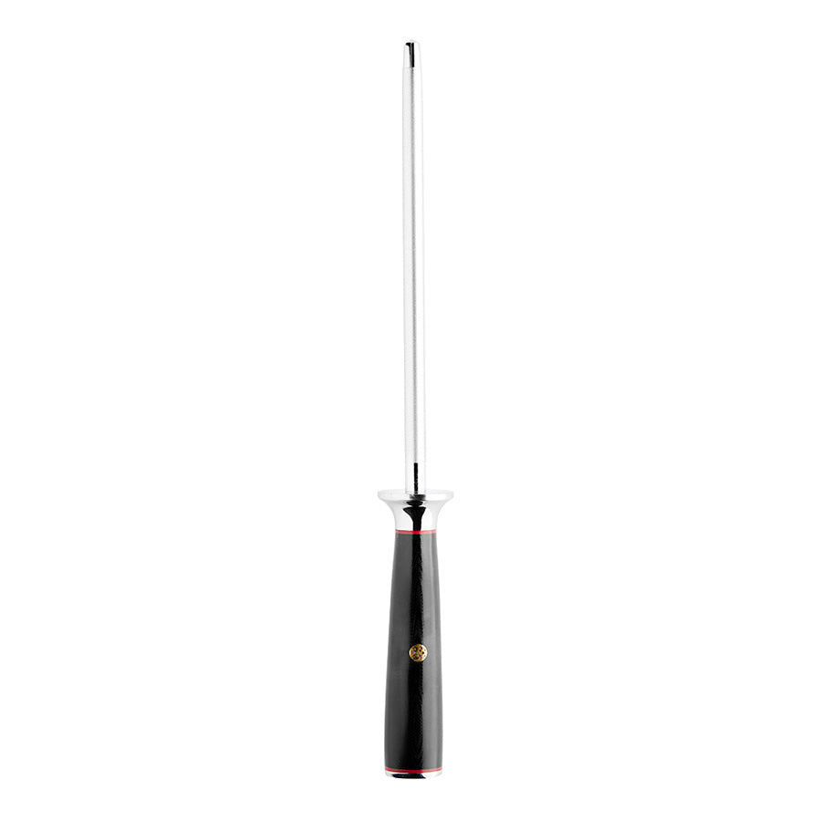 Nordic Blades skjerpestål på 20 cm med svart G10-håndtak og gyldne detaljer, ideelt for å vedlikeholde knivene og holde dem skarpe.