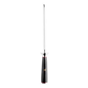 Nordic Blades skjerpestål på 20 cm med svart G10-håndtak og gyldne detaljer, ideelt for å vedlikeholde knivene og holde dem skarpe.