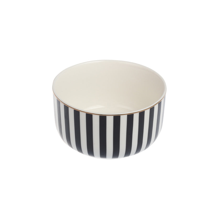 Elegant Nova Abby bolle med grafisk stripemønster i svart-hvitt, 12 cm, ideell for servering av dipper og tilbehør.
