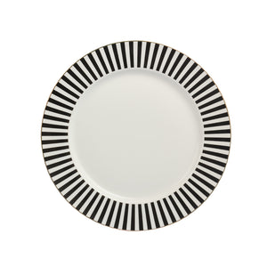 Nova Abby tallerken med svart stripet design og gullkant, perfekt for stilfulle middagsbord.