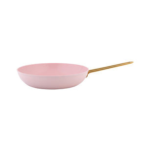 Rosa stekepanne med gulldetaljer, del av et elegant grytesett for kjøkkenet.