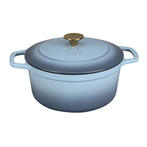 NOVA Dynamic Støpejernsgryte 4,3L 24cm Lyseblå med lokk, perfekt til matlagning og servering.