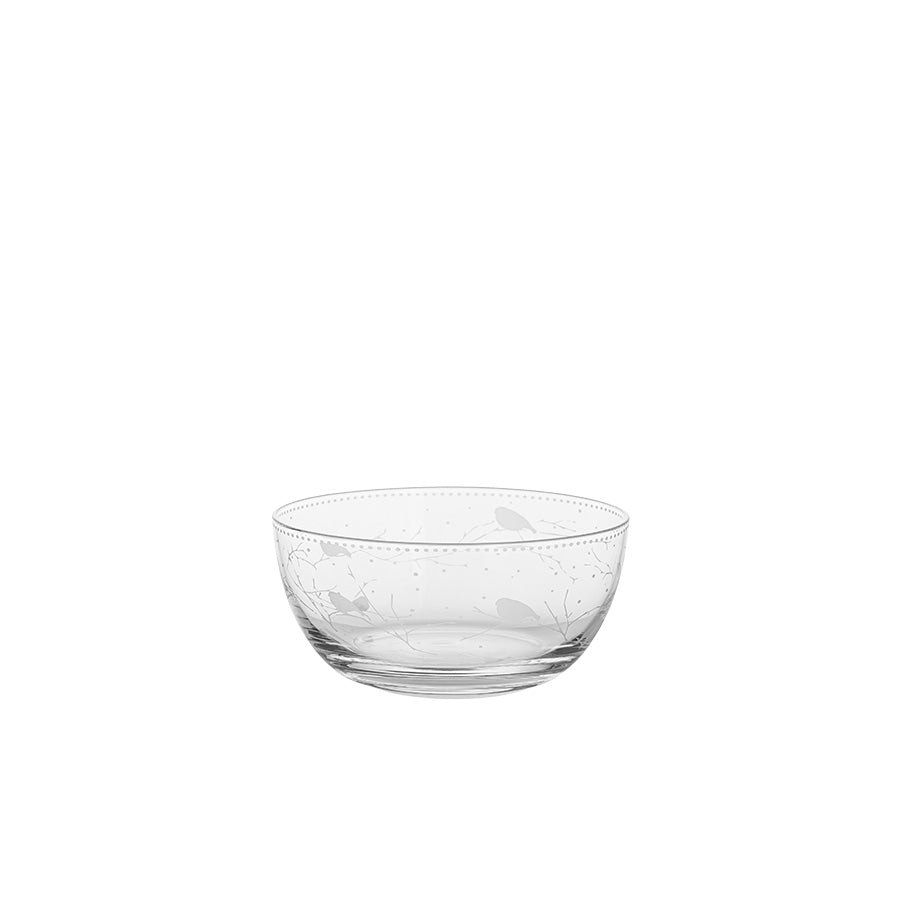 Porsgrunds Dompap glass skål 12 cm med gravert dompapmotiv