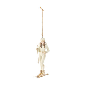 Porsgrunds Porselænsfabrik Afterski Geilo ornament med skiløper i hvitt porselen og gulldetaljer, 7,5 cm