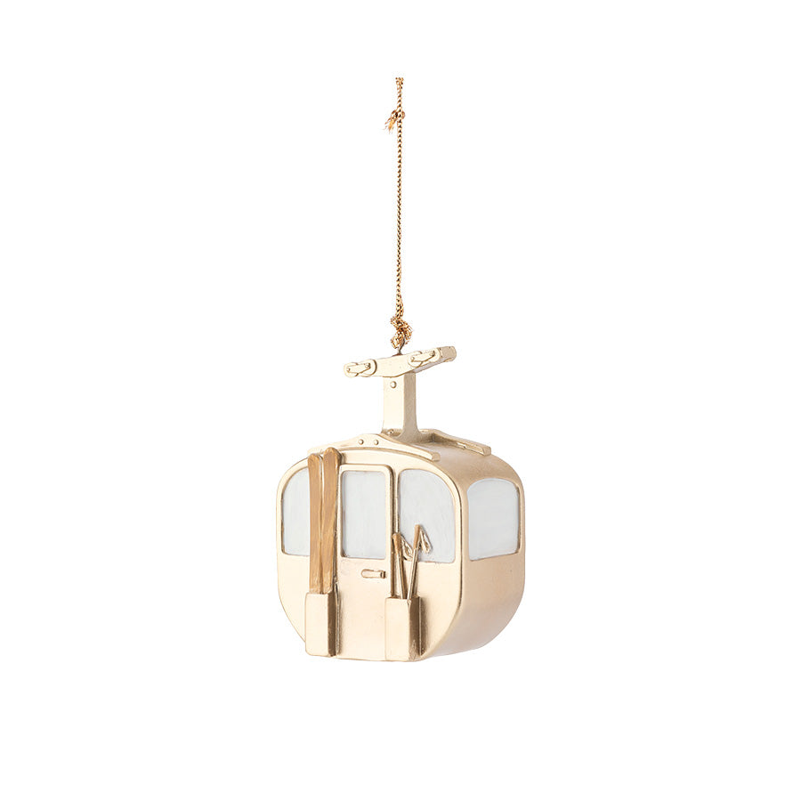 Gullfarget gondol-ornament i porselen fra Porsgrunds Porselænsfabrik, 7 cm, med opphengssnor