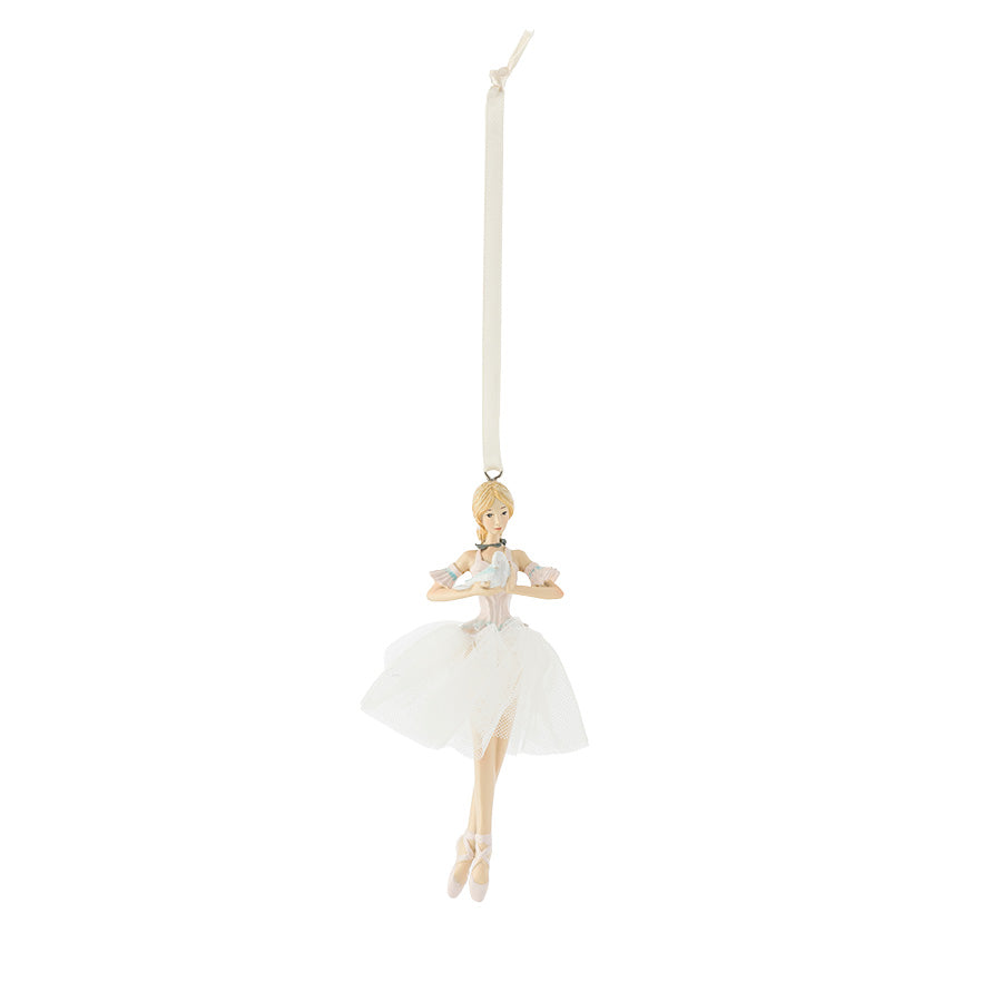 Porsgrunds Ballerina Bourrée hengepynt i hvitt porselen med tyllskjørt, 12 cm