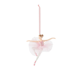 Rosa ballerina hengepynt i porselen fra Porsgrunds Porselænsfabrik, 12 cm, med tyllskjørt og oppheng