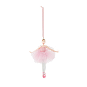 Rosa ballerina hengepynt i porselen fra Porsgrunds Porselænsfabrik, 12 cm, med tyllskjørt og sløyfe
