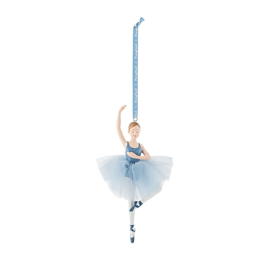 Porsgrunds Porselænsfabrik Ballerina Soutenu hengepynt i blått porselen med tyllskjørt, 12 cm