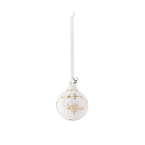 Hvitt porselens-Ornament med klassisk stråmønster og elegant gulldekor fra Porsgrunds Porselænsfabrik