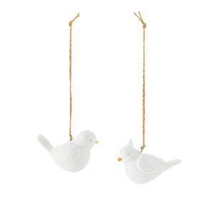 Porsgrunds Porselænsfabrik Love Birds hengepynt i hvitt porselen med elegante gullsnorer, 2-pakning
