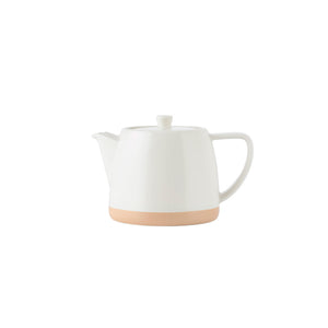 Hvit Porsgrunds Teatime tekanne med avrundet form og dekorativ leirekant i bunnen