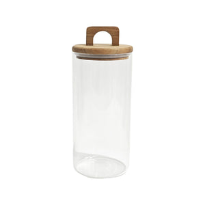 Christiania Glasmagasin Pantry oppbevaringsglass i klart glass med lokk i akasietre, 29 cm høyt