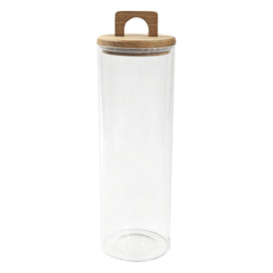 Christiania Glasmagasins Pantry oppbevaringsglass i klart glass med lokk i akasietre, 33 cm